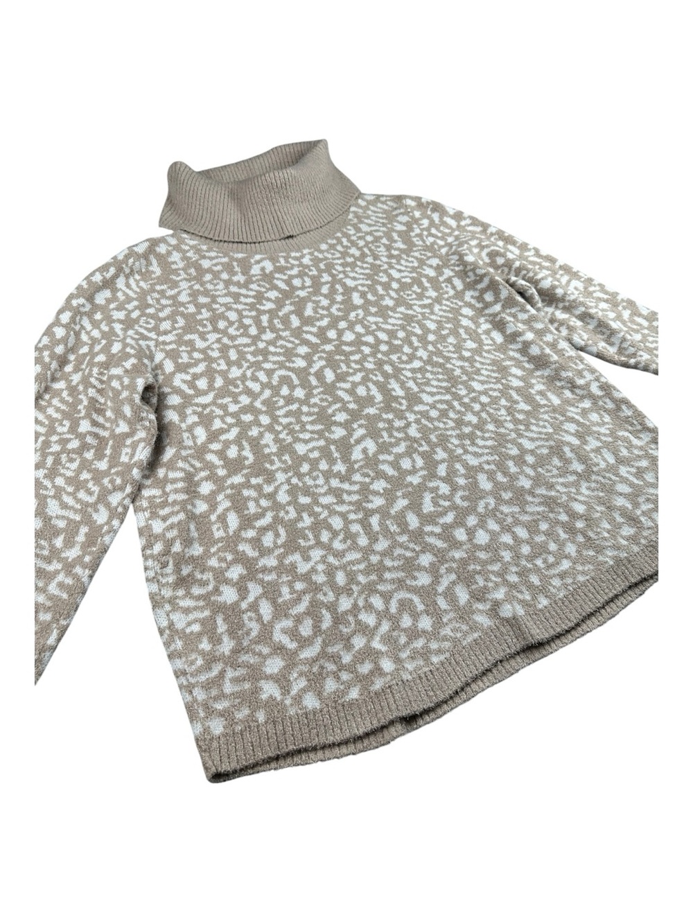 RACHEL ZOE Tan White Animal Printed Soft Cowl Neck Sweater Women's Size XL - Picture 4 of 10